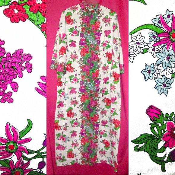 Vintage Other - 1960s vintage plus size boho floral maxi dress extra large xl caftan moomoo 1x